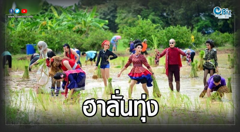 ฮาลั่นทุ่งนิสิต ม.สารคาม พร้อมใจแต่งแฟนซีลงแขกดำนา