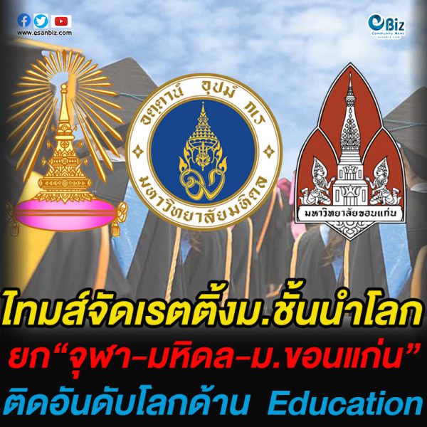 ไทมส์จัดเรตติ้ง ม.ชั้นนำโลก ยก“จุฬา-มหิดล-ม.ขอนแก่น” ติดอันดับโลกด้าน  Education