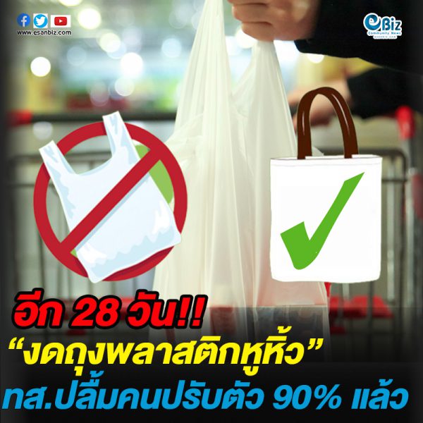 อีก 28 วัน “งดถุงพลาสติกหูหิ้ว” ทส.ปลื้มคนปรับตัว 90% แล้ว อีก 28 วัน “งดถุงพลาสติกหูหิ้ว” ทส.ปลื้มคนปรับตัว 90% แล้ว