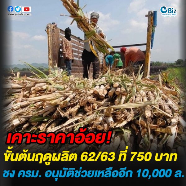เคาะราคาอ้อยขั้นต้นฤดูผลิต 62/63 ที่ 750 บาท ชง ครม. อนุมัติเงินช่วยเหลืออีก 10,000 ล้านบาท เคาะราคาอ้อยขั้นต้นฤดูผลิต 62/63 ที่ 750 บาท ชง ครม. อนุมัติเงินช่วยเหลืออีก 10,000 ล้านบาท