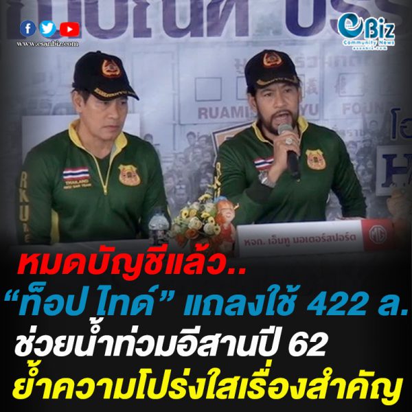 “ท็อปไทน์” แถลงใช้ 422 ล้านช่วยน้ำท่วมเกลี้ยงบัญชี