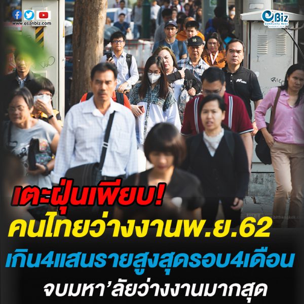 คนไทยว่างงานในเดือนพ.ย. 2562 เกิน 4 แสนราย สูงสุดในรอบ 4 เดือน จบมหาวิทยาลัยว่างงานมากที่สุด คนไทยว่างงานในเดือนพ.ย. 2562 เกิน 4 แสนราย สูงสุดในรอบ 4 เดือน จบมหาวิทยาลัยว่างงานมากที่สุด