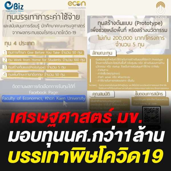 เศรษฐศาสตร์ มข. มอบทุน นศ. กว่า 1 ล้าน บรรเทาพิษโควิด 19
