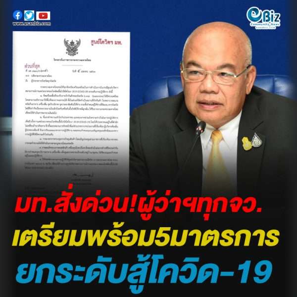 มท.สั่งด่วน!ผู้ว่าฯทุกจว.เตรียมพร้อม5มาตรการ ยกระดับสู้โควิด-19