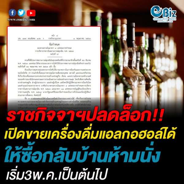 เริ่ม 3 พ.ค.63 เริ่มขายเครื่องสุราได้ แต่ห้ามดื่มที่ร้าน และยังคงมาตรการทางสาธารณสุข เข้มข้น เริ่ม 3 พ.ค.63 เริ่มขายเครื่องสุราได้ แต่ห้ามดื่มที่ร้าน และยังคงมาตรการทางสาธารณสุข เข้มข้น