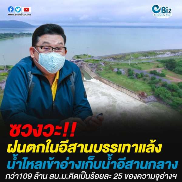 ฝนตกในอีสานบรรเทาแล้งน้ำไหลเข้าอ่างเก็บน้ำในพื้นที่อีสานกลางกว่า109 ล้าน ลบ.ม. ฝนตกในอีสานบรรเทาแล้งน้ำไหลเข้าอ่างเก็บน้ำในพื้นที่อีสานกลางกว่า109 ล้าน ลบ.ม.