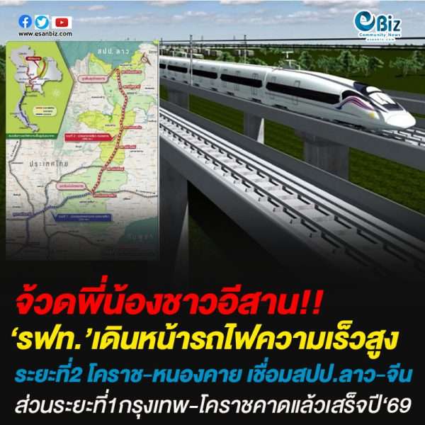 คนอีสานเฮ รฟท.เดินหน้ารถไฟเร็วสูง ระยะ2 โคราช-หนองคาย เชื่อมสปป.ลาวและจีน
