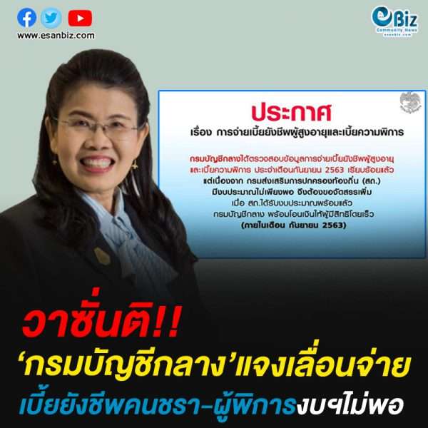 ‘กรมบัญชีกลาง’แจงเลื่อนจ่ายเบี้ยยังชีพคนชรา-ผู้พิการงบฯไม่พอ