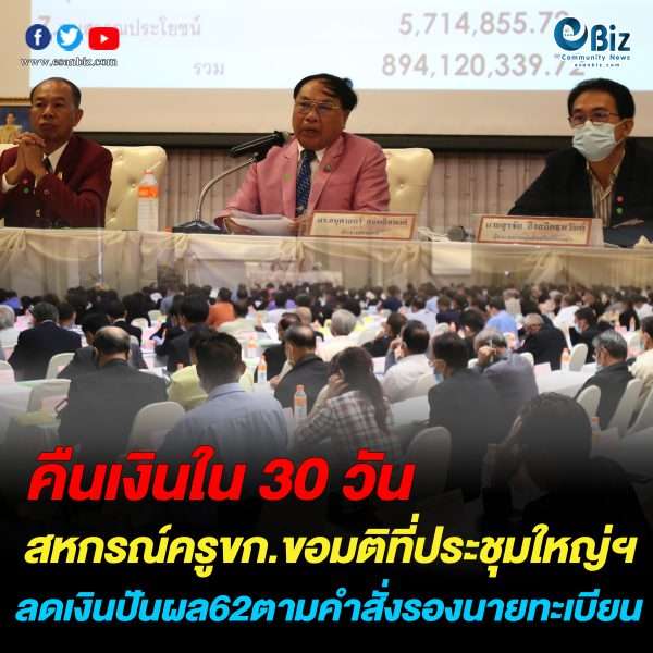 สหกรณ์ออมทรัพย์ครู ขก. เปิดประชุมใหญ่วิสามัญแบ่งปันผลใหม่ หลังสหกรณ์จังหวัดขอนแก่นออกคำสั่งเพิกถอนมติที่ประชุมใหญ่