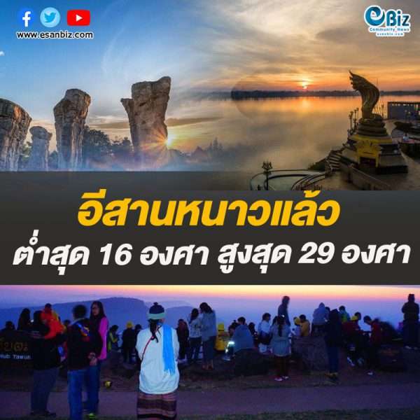 อีสานหนาวแล้ว!!อุณหภูมิต่ำสุด 16 องศาสูงสุด 29 องศา