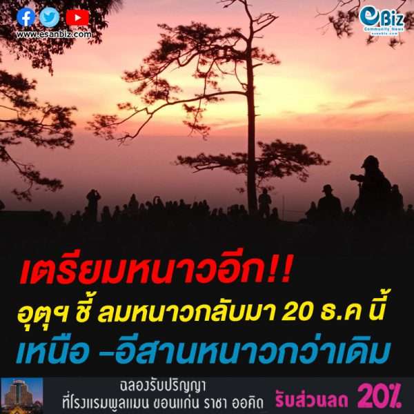 เตรียมหนาวอีก!!อุตุฯ ชี้ ลมหนาวกลับมา 20 ธ.ค นี้เหนือ -อีสานหนาวกว่าเดิม