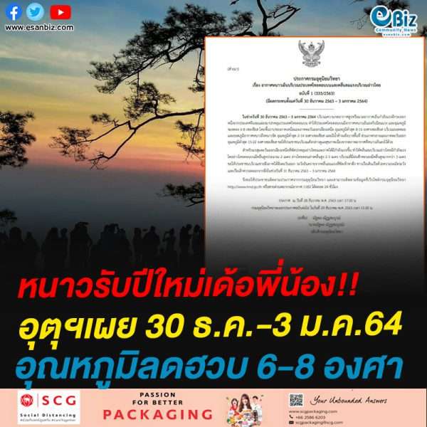 หนาวรับปีใหม่เด้อพี่น้อง!!อุตุฯเผย 30 ธ.ค.-3 ม.ค.64อุณหภูมิลดฮวบ 6-8 องศา