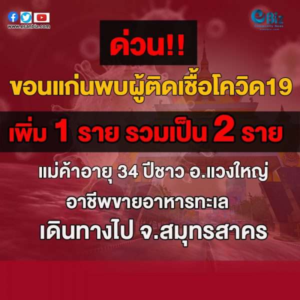 ขอนแก่น พบผู้ติดเชื้อโควิด-19 เพิ่มอีก 1 ราย รวมเป็น 2 ราย