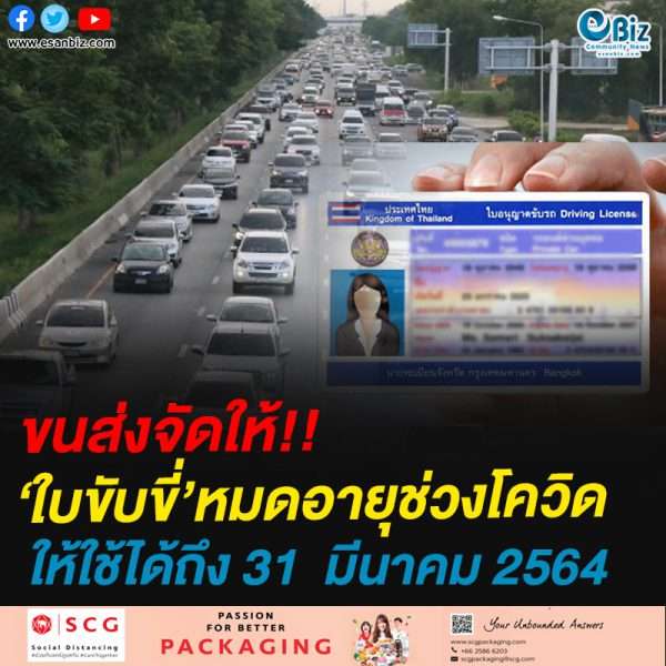 ขนส่งจัดให้!!‘ใบขับขี่’หมดอายุช่วงโควิดให้ใช้ได้ถึง 31  มีนาคม 2564