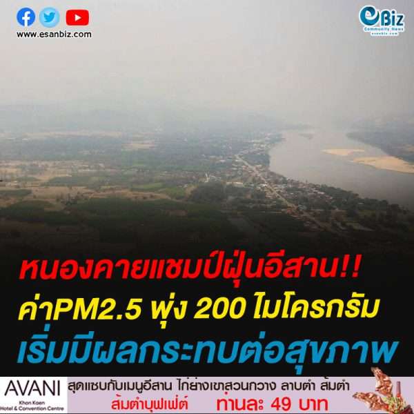 #หนองคายน่าห่วง แชมป์ฝุ่นอีสาน ค่าPM2.5พุ่ง200 ไมโครกรัมเริ่มมีผลกระทบต่อสุขภาพ