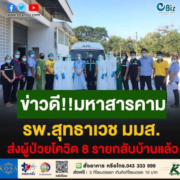 ข่าวดี!!มหาสารคาม รพ.สุทธาเวช มมส.ส่งผู้ป่วยโควิด 8 รายกลับบ้านแล้ว