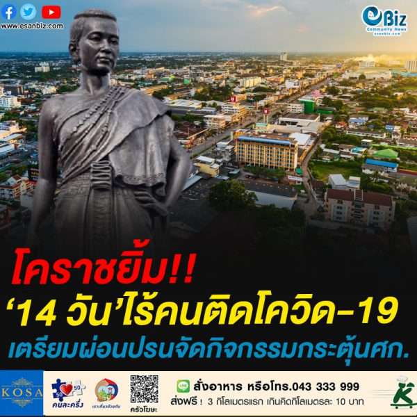 โคราชยิ้ม!!14 วัน’ไร้คนติดโควิด-19เตรียมผ่อนปรนจัดกิจกรรมกระตุ้นศก.