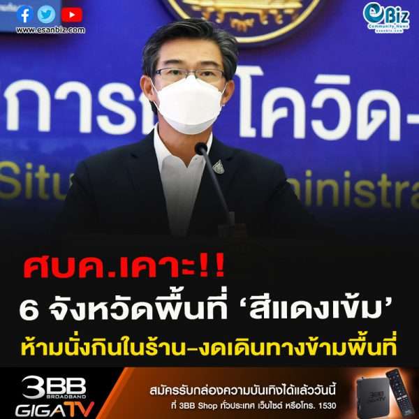 ศบค.เคาะ!!6 จังหวัดพื้นที่ ‘สีแดงเข้ม’ห้ามนั่งกินในร้าน-งดเดินทางข้ามพื้นที่