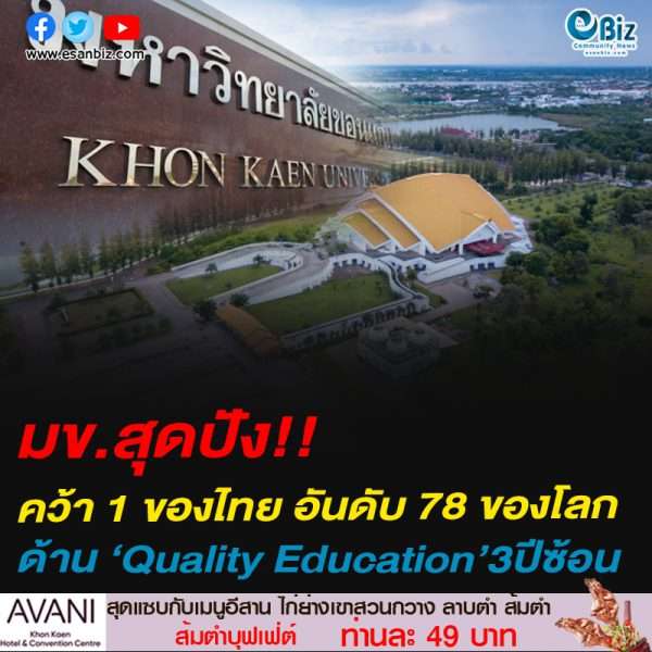 มข.สุดปัง!!คว้า 1 ของไทย อันดับ 78 ของโลกด้าน ‘Quality Education’3ปีซ้อน จากการจัดอันดับ Times Higher Education