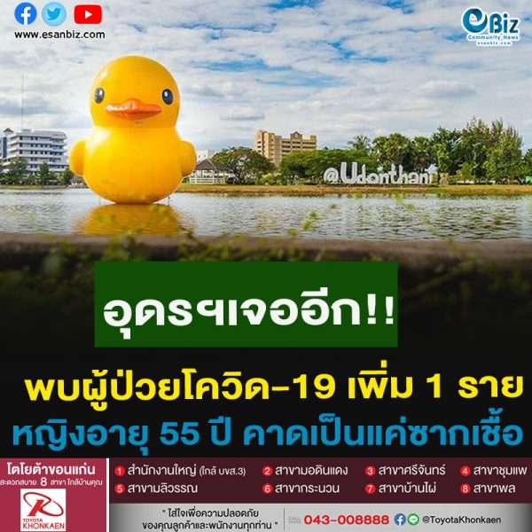 อุดรฯเจออีก!!พบผู้ป่วยโควิด-19 เพิ่ม 1 รายหญิงอายุ 55 ปี คาดเป็นแค่ซากเชื้อเพราะเจอปริมาณน้อย