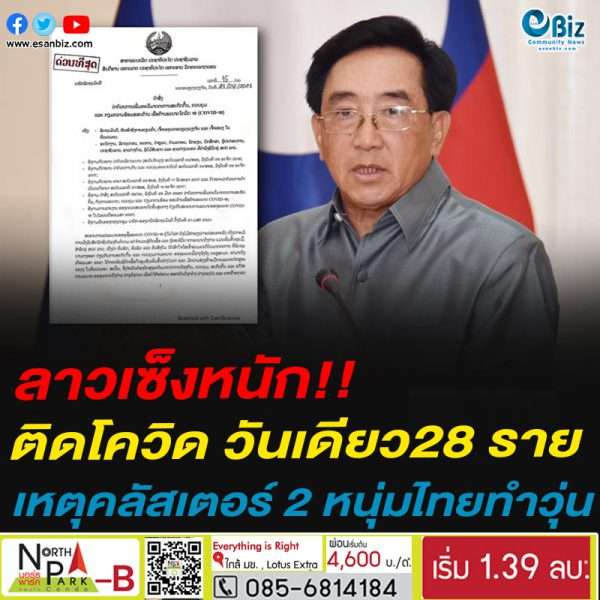 ลาวเซ็งหนัก!!สั่งล็อกดาวน์’นครหลวงเวียงจันทน์’ติดโควิดวันเดียว 28 รายเหตุคลัสเตอร์ 2 หนุ่มไทยลักลอบเข้าเมืองเที่ยวสงกรานต์