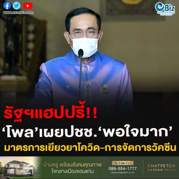 รัฐฯแฮปปรี้ี!!‘โพล’เผยปชช.‘พอใจมาก’‘มาตรการเยียวยาโควิด-การจัดการวัคซีน