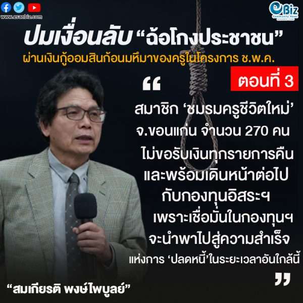หัวเรื่อง – ปมเงื่อนลับ”ฉ้อโกงประชาชน” ผ่านเงินกู้ก้อนมหึมา  ธนาคารออมสินของครูในโครงการ ช.พ.ค.(ตอนที่3)