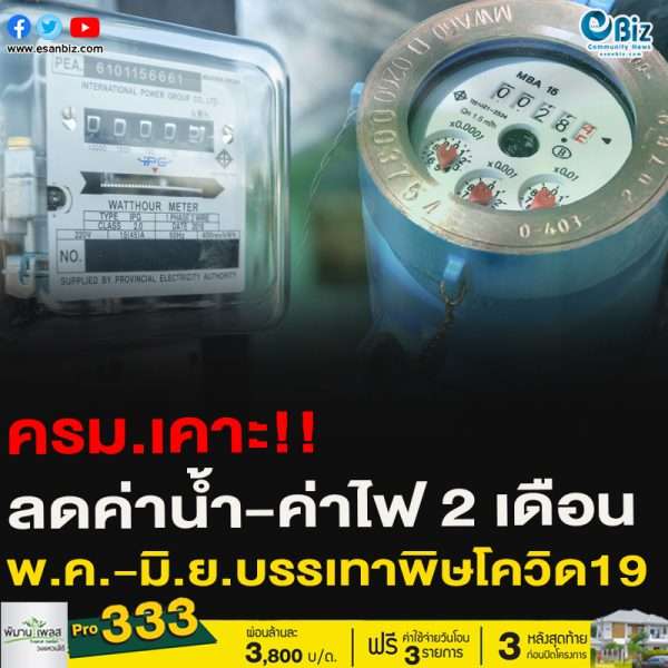 ครม.เคาะ!!ลดค่าน้ำ-ค่าไฟ 2 เดือน พ.ค.-มิ.ย.บรรเทาพิษโควิด19