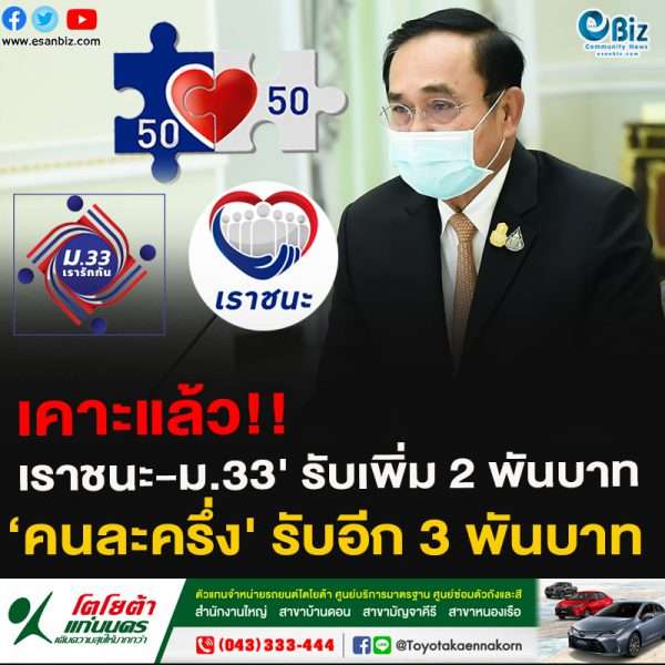 เคาะแล้ว!!เราชนะ-ม.33′ รับเพิ่ม 2 พันบาท‘คนละครึ่ง’ รับอีก 3 พันบาท