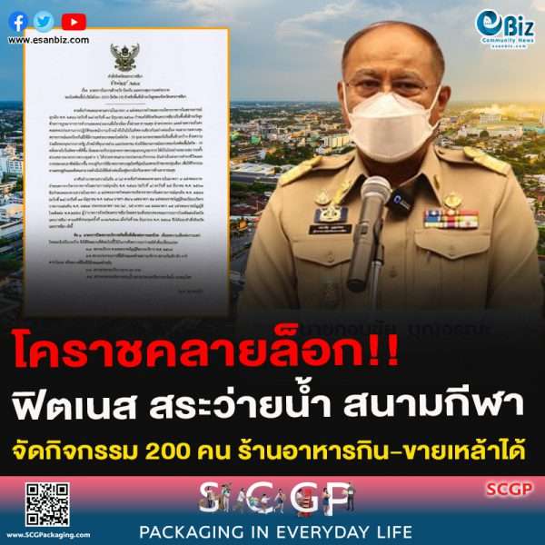 โคราชคลายล็อก!!ฟิตเนส สระว่ายน้ำ สนามกีฬาจัดกิจกรรม 200 คน ร้านอาหารกิน-ขายเหล้าได้