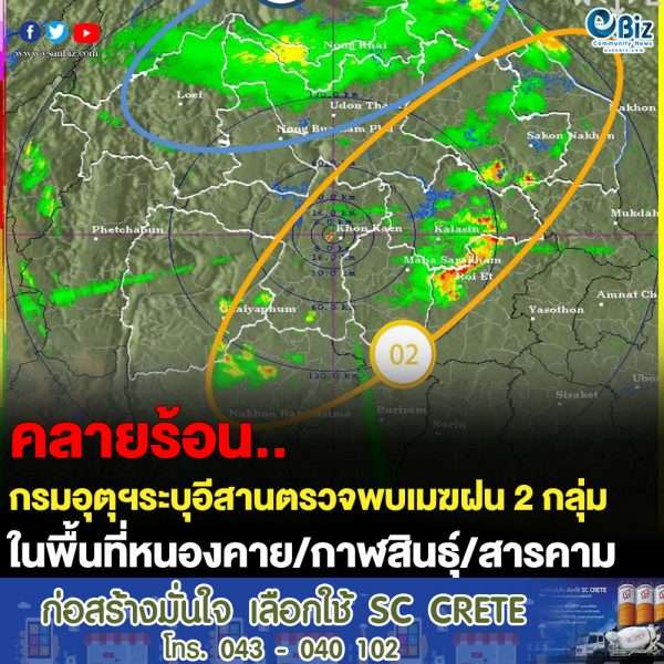 กรมอุตุนิยมวิทยาระบุอีสานพบเมฆฝน 2 กลุ่ม วันที่ 27 มิ.ย. 64