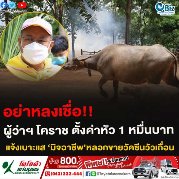 อย่าหลงเชื่อ!!ผู้ว่าฯ โคราช ตั้งค่าหัว 1 หมื่นบาทแจ้งเบาะแส ‘มิจฉาชีพ’หลอกขายวัคซีนวัวเถื่อน
