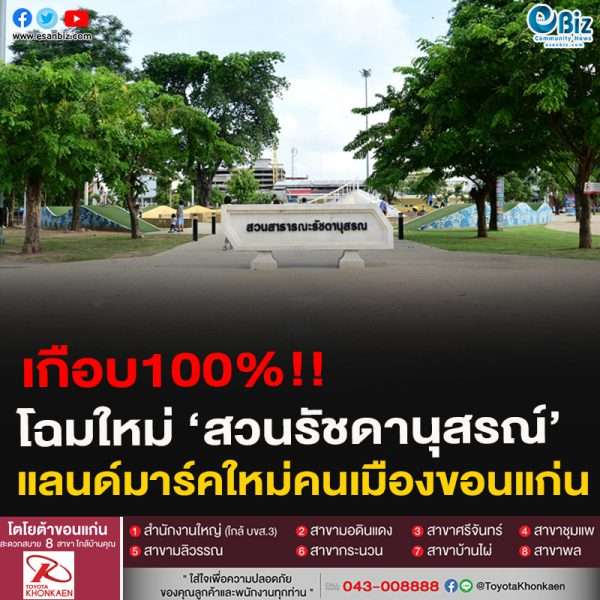 เกือบ100%!!โฉมใหม่ ‘สวนรัชดานุสรณ์’แลนด์มาร์คใหม่คนเมืองขอนแก่น