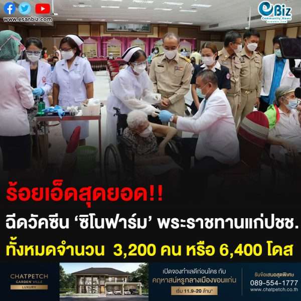 ร้อยเอ็ดสุดยอด!! ฉีดวัคซีน ‘ซิโนฟาร์ม’ พระราชทานแก่ปชช. ทั้งหมดจำนวน  3,200 คน หรือ 6,400 โดส