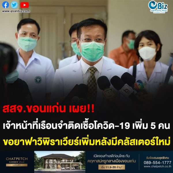 สสจ.ขอนแก่น เผย!! เจ้าหน้าที่เรือนจำติดเชื้อโควิด-19 เพิ่ม 5 คน ขอยาฟาวิพิราเวียร์เพิ่มหลังมีคลัสเตอร์ใหม่