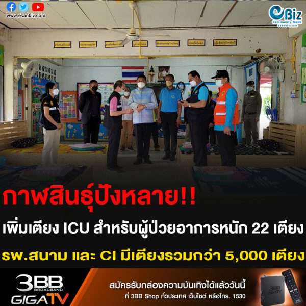 กาฬสินธุ์ปังหลาย!! เพิ่มเตียง ICU สำหรับผู้ป่วยอาการหนัก 22 เตียง รพ.สนาม และ CI มีเตียงรวมกว่า 5,000 เตียง