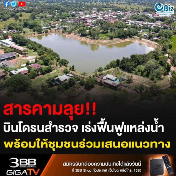 สารคามลุย!! บินโดรนสำรวจ เร่งฟื้นฟูแหล่งน้ำ พร้อมให้ชุมชนร่วมเสนอแนวทาง
