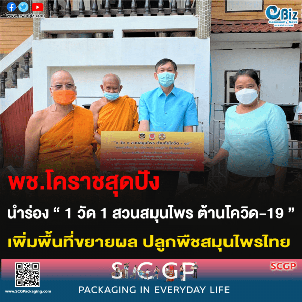 พช.โคราชสุดปัง นำร่อง “1 วัด 1 สวนสมุนไพร ต้านโควิด-19” เพิ่มพื้นที่ขยายผล ปลูกพืชสมุนไพรไทย