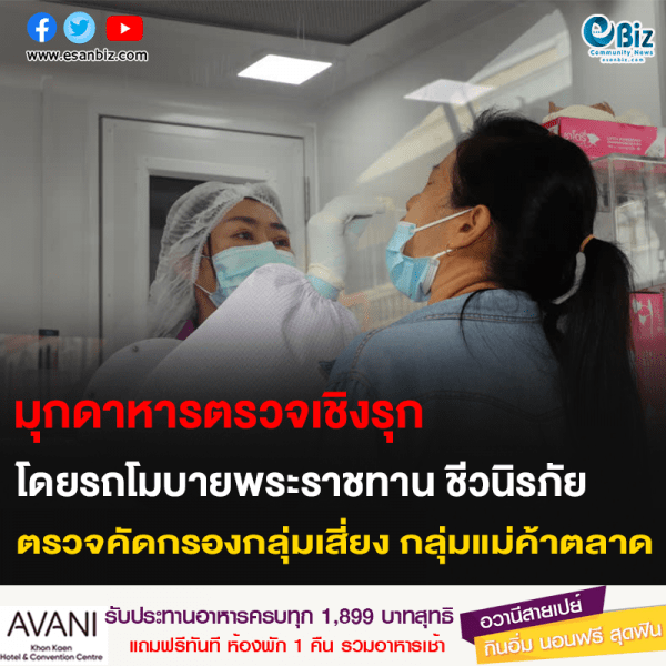 มุกดาหารตรวจเชิงรุก โดยรถโมบายพระราชทาน ชีวนิรภัย ตรวจคัดกรองกลุ่มเสี่ยง กลุ่มแม่ค้าตลาด