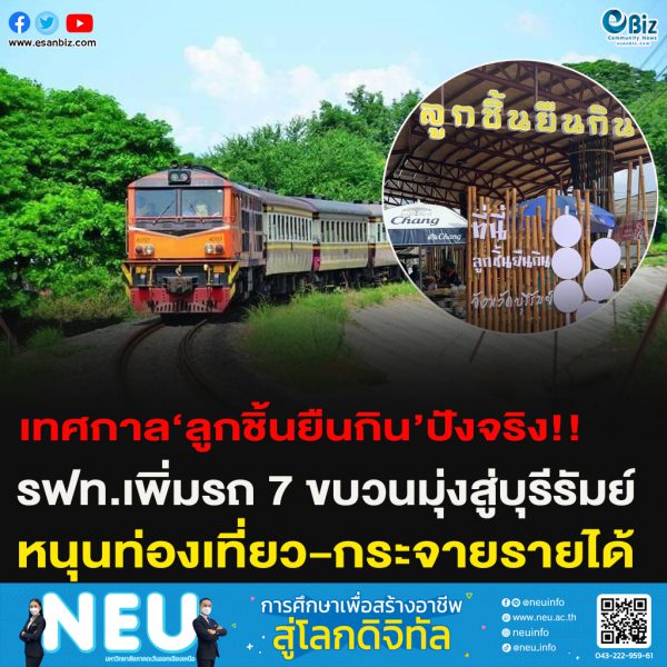 เทศกาล‘ลูกชิ้นยืนกิน’ปังจริง!! รฟท.เพิ่มรถ 7 ขบวนมุ่งสู่บุรีรัมย์หนุนท่องเที่ยว-กระจายรายได้สู่ท้องถิ่น