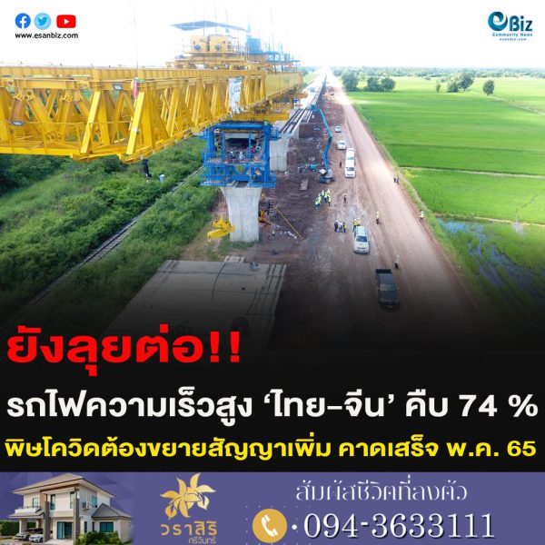 ยังลุยต่อ!!รถไฟความเร็วสูง ‘ไทย-จีน’ คืบ 74 %พิษโควิดต้องขยายสัญญาเพิ่ม คาดเสร็จ พ.ค. 65