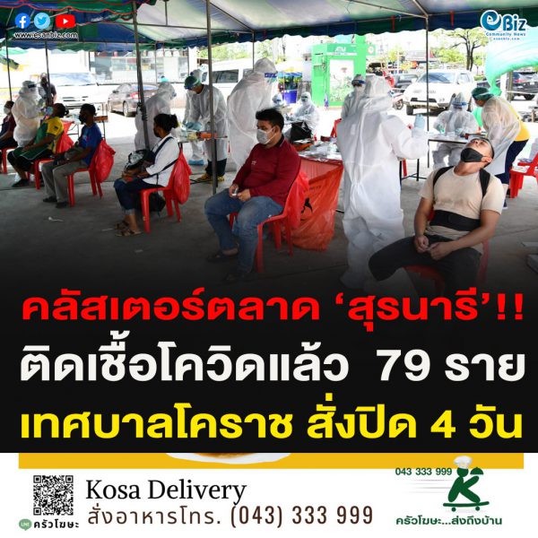 คลัสเตอร์ตลาด ‘สุรนารี’!!ติดเชื้อโควิดแล้ว  74 ราย เทศบาลโคราช สั่งปิด 4 วัน