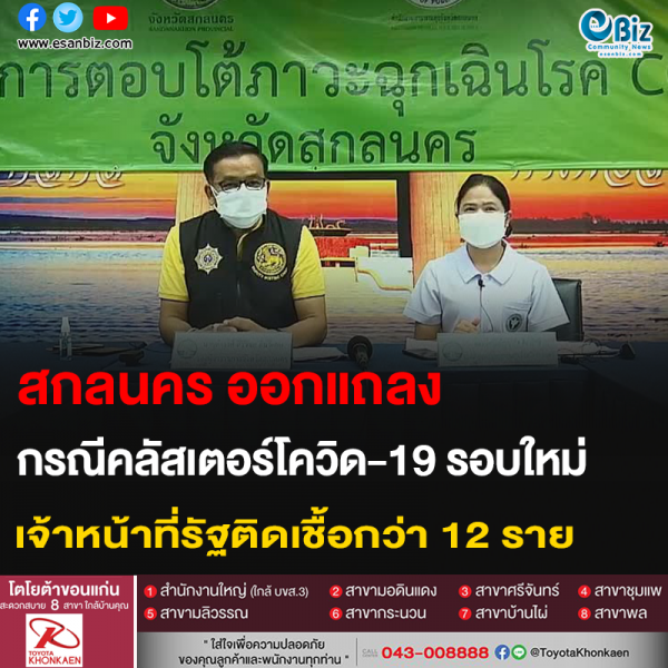 สกลนคร ออกแถลงกรณีคลัสเตอร์โควิด-19 รอบใหม่ เจ้าหน้าที่รัฐติดเชื้อกว่า 12 ราย
