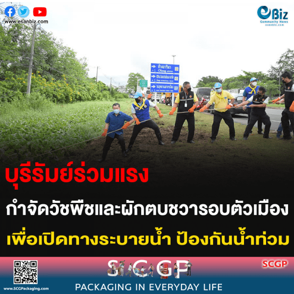 บุรีรัมย์ร่วมแรง กำจัดวัชพืชและผักตบชวารอบตัวเมือง เพื่อเปิดทางระบายน้ำ ป้องกันน้ำท่วม