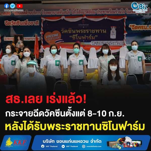 สธ.เลย เร่งแล้ว!! กระจายฉีดวัคซีนตั้งแต่ 8-10 ก.ย. หลังได้รับพระราชทานซิโนฟาร์ม