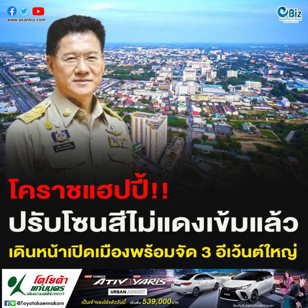 โคราชแฮปปี้!!ปรับโซนสีไม่แดงเข้มแล้ว เดินหน้าเปิดเมืองพร้อมจัด 3 อีเว้นต์ใหญ่