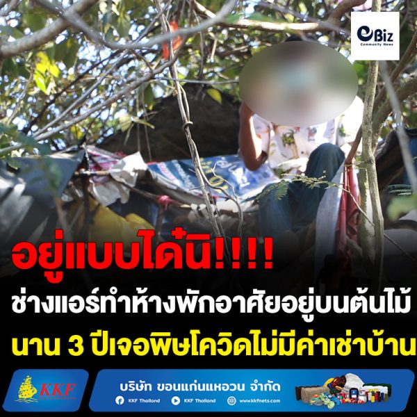 ทาซานในเมือง ช่างแอร์ทำห้างพักอาศัยอยู่บนต้นไม้ 3 ปีเจอพิษโควิดไม่มีค่าเช่าบ้าน