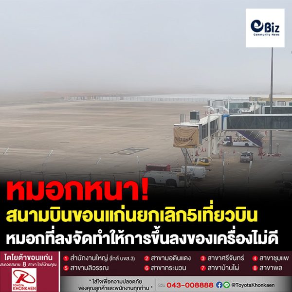 หมอกที่ลงจัดทำให้ทัศนวิสัยในการขึ้นลงของเครื่องไม่ดีทำให้เครื่องบินโดยสาร ที่ท่าอากาศยานนานาชาติขอนแก่น ต้องยกเลิกเที่ยวบินในช่วงเช้าจำนวน 5 เที่ยวบิน