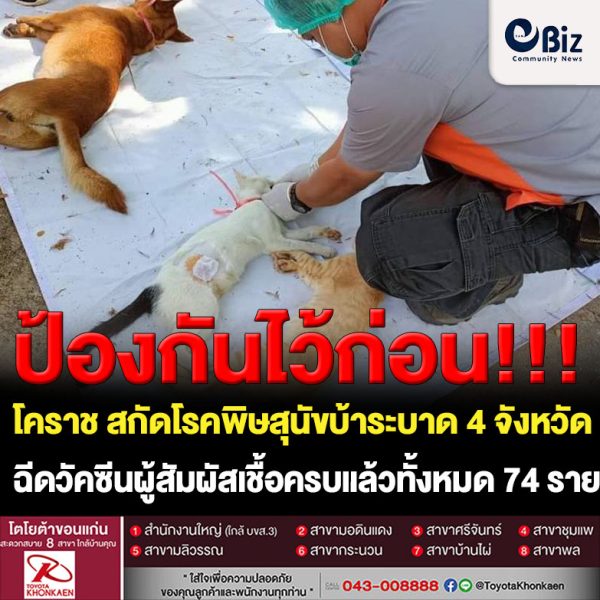 สคร.9 โคราช ใช้หลัก 3 ป. สกัดโรคพิษสุนัขบ้าระบาด 4 จังหวัดนครชัยบุรินทร์ ฉีดวัคซีนผู้สัมผัสเชื้อครบแล้ว 74 ราย