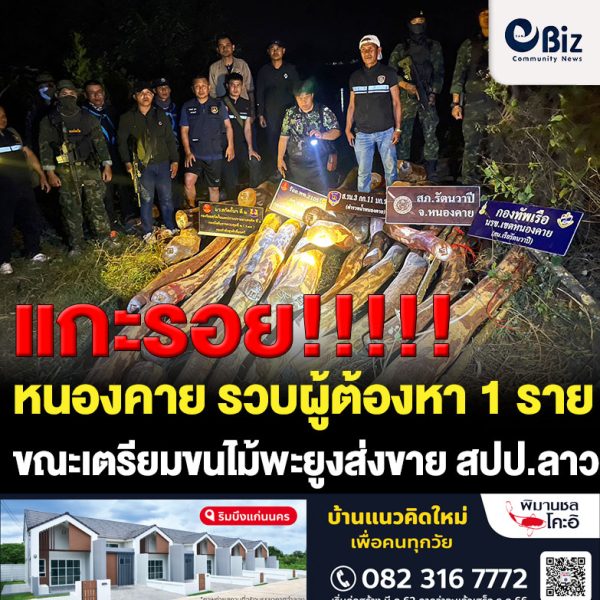 เจ้าหน้าที่ทหาร กกล.สุรศักดิ์มนตรี ร่วมกับ เจ้าหน้าที่ตำรวจ ปทส. ,ตำรวจ สภ.รัตนวาปี บูรณาการร่วมหลายหน่วยงานรวบผู้ต้องหาชายชาว อ.รัตนวาปี 1 ราย ขณะเตรียมขนไม้พะยูงส่งขาย สปป.ลาว ส่วนเพื่อนร่วมแก๊งอาศัยความมืดวิ่งหลบหนีไปได้หวุดหวิด